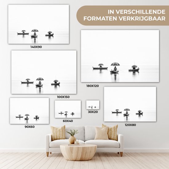 Peinture sur toile - Homme - Bateau - Pêche - Parapluie - Water - Peintures sur toile - 60x40 cm - Photo sur toile - Canvasdoek