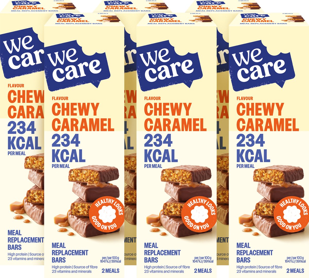 Goedkoopste WeCare Meal replacement Bars chewy caramel 6 x 2 repen
