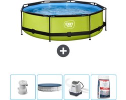 Omslag van EXIT Rond Lime Frame Zwembad - 300 x 76 cm - Inclusief Pomp Afdekzeil - Zoutwatersysteem - Zwembadzout - Nu extra voordelig