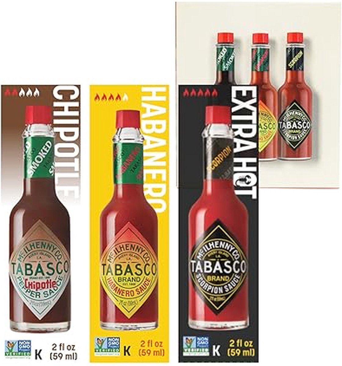 TABASCO Brand Gift-Set: 3 x 60ml Chipotle Sauce - Habanero Sauce - Scorpion Pepper Sauce