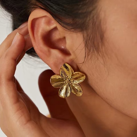Boucles D'oreilles Clips Fleur Dorée - Occasion En Bon état