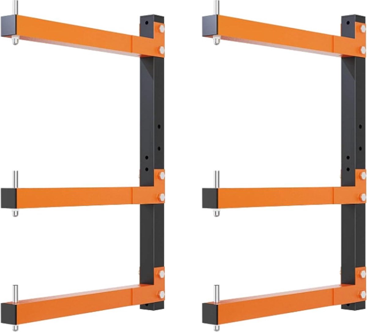 Houten organizer en metalen houtopslag wandhouder - 3 niveaus - 2 stuks - binnen en buiten
