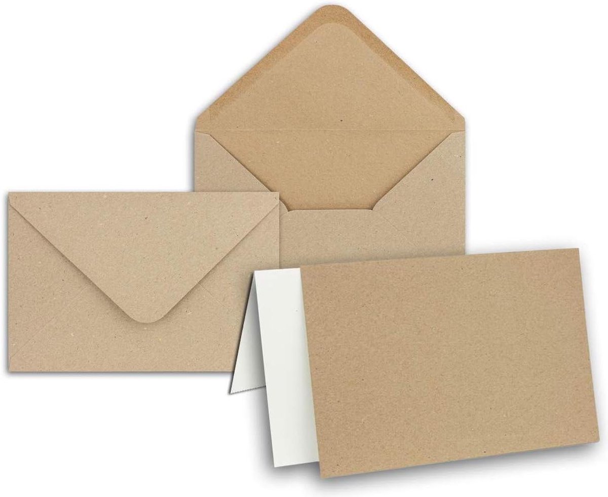 Kraftpapieren uitnodigingskaarten - set van 150 - blanco ca. B6 formaat met enveloppen - recycling ansichtkaarten - bedrukbare kaarten met inlegvellen