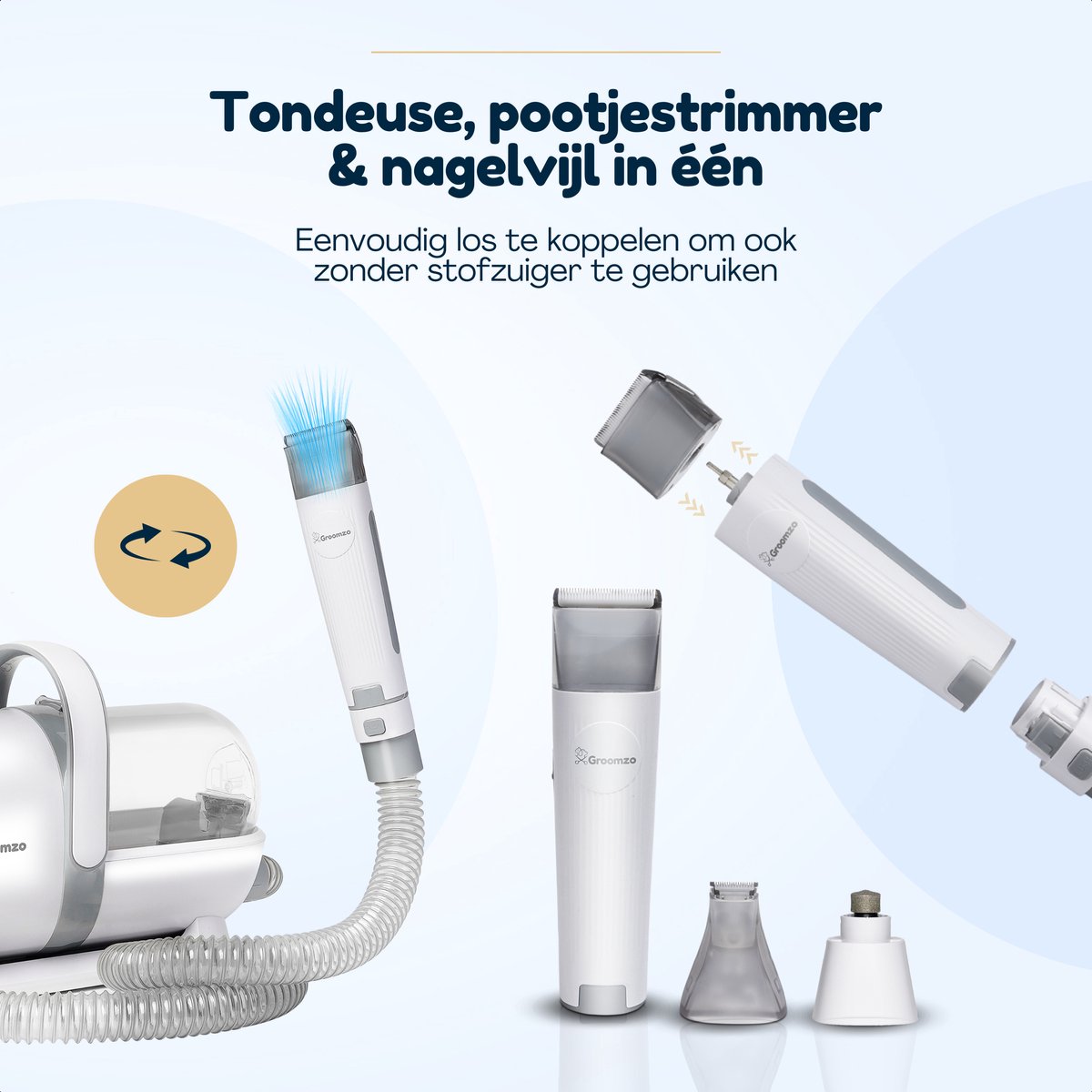 Hondentondeuse Met Stofzuiger - 20-Delig - 1,5L Opvangbak - Hondentrimmer Tondeuse - Honden Tondeuse - Honden Trimset - Incl. Video & E-book - Groomzo — afbeelding 3