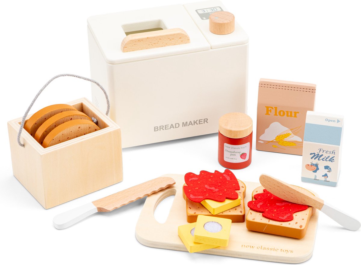 New Classic Toys® Houten Speelgoed Broodbakmachine - 17-delige Speelset inclusief Snijplank, Brood, Beleg & Accessoires - Bakspeelgoed voor Kinderen - FSC - Rollenspel Keukenspeelgoed - Vanaf 3 Jaar