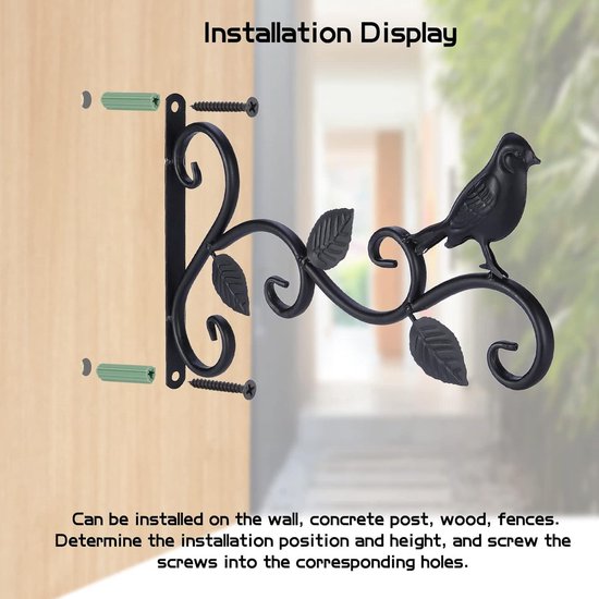 Nuptio Muurhaak Hangende Plantenbeugel, 2 Stuks Tuinbeugels Hangende Bloempot Hangers Met Schroef 29.5cm Voor Lantaarns, Vogelvoeders Windgong Plantenbakken Binnen Buiten Decoratiehaken, Zwart