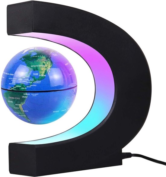 Magnetisch zwevende wereldbol met ledlicht automatische draaiing - verlichte wereldbol - kinderen mannen thuiskantoor decoratie (blauw)