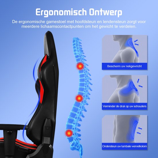 Chaise de Gaming - Chaise de Gaming avec dossier 90°-165° - Style course - Poids maximum 150 kg