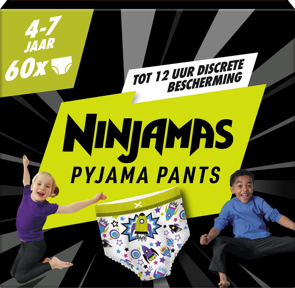 Ninjamas Pyjama Pants Jongen - 60 Nachtluiers voor Bedplassen - 4-7 Jaar - Maandbox