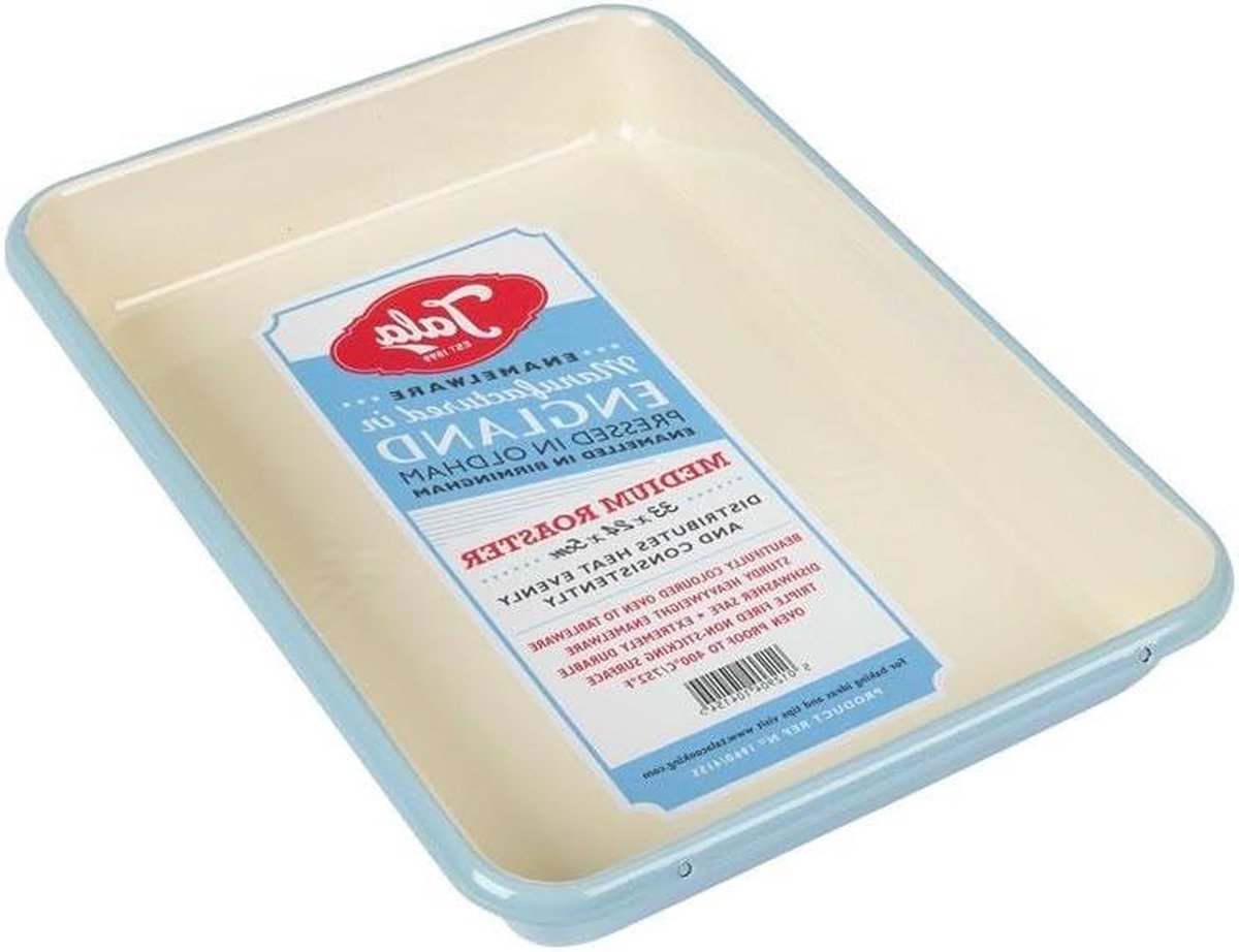 Emaille braadpan - blauw en crème - 33 cm x 24 cm x 5 cm