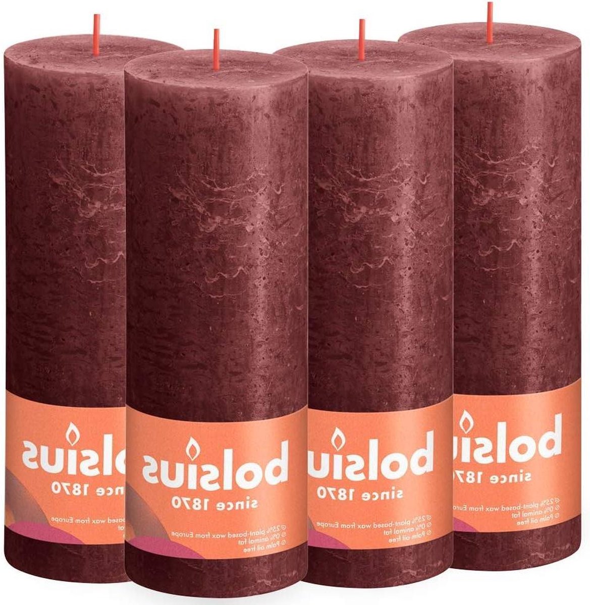 Rustieke stompkaars donkerrood 4 stuks lange brandtijd huishoudkaars interieurdecoratie ongeparfumeerd natuurlijke veganistische was geen palmolie 19 x 7 cm kaarsen voor thuis