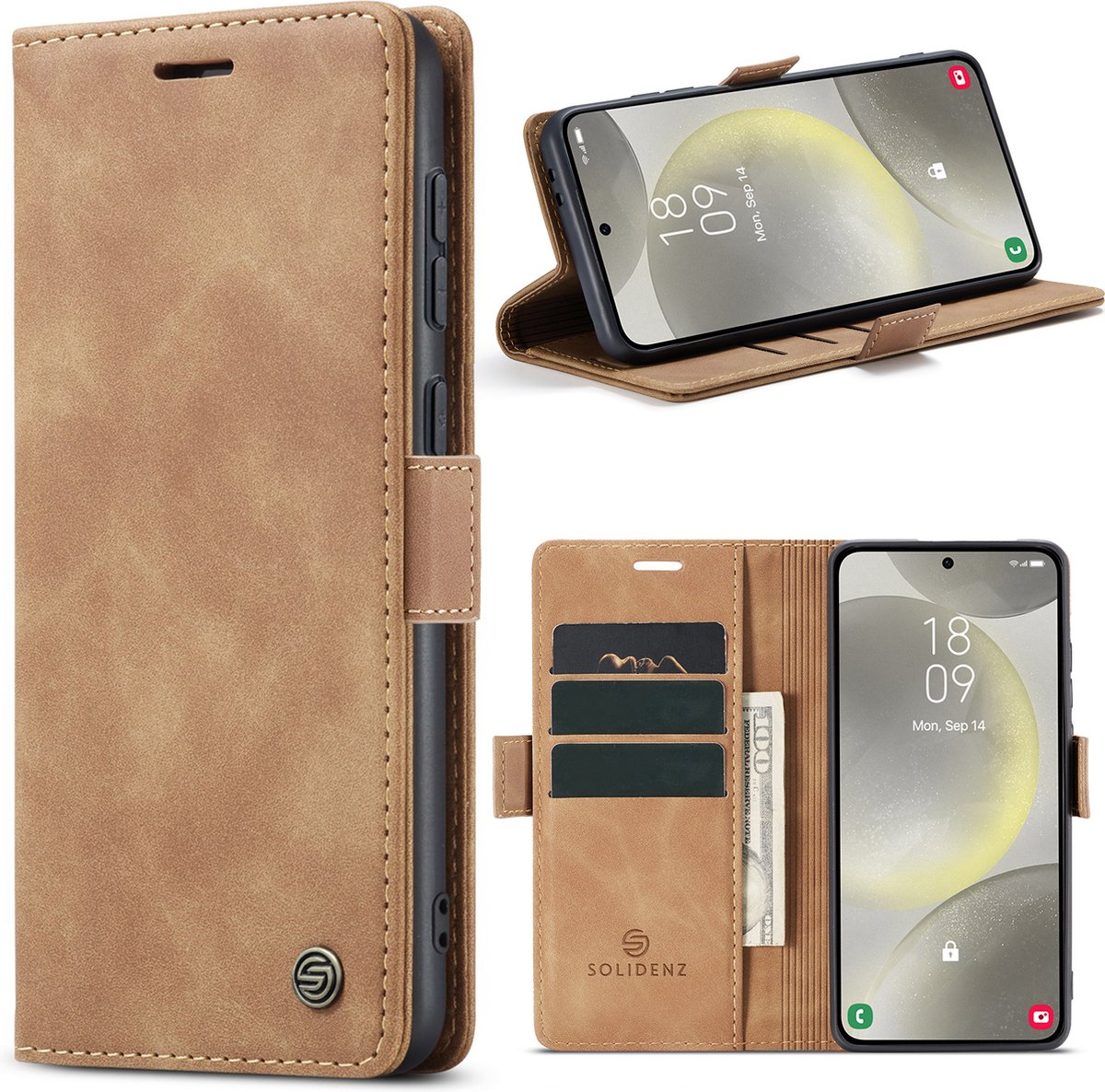 Solidenz Hoesje - Geschikt voor Samsung Galaxy S24 FE - Urban Book - Bruin