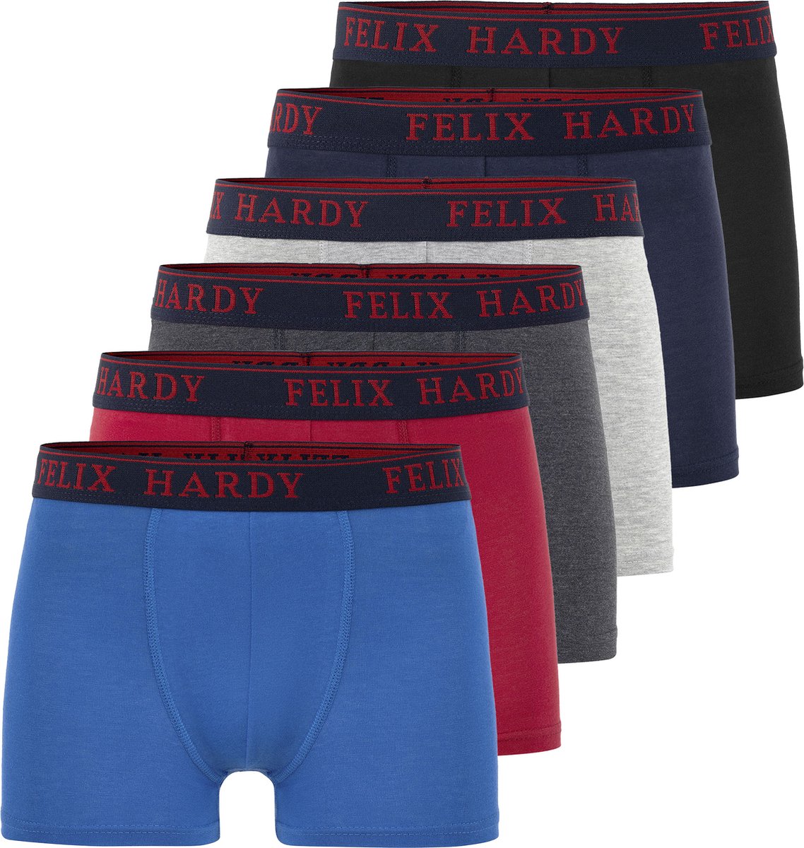 Felix Hardy Boxer - Boxershort Multipack 6 Pack - Onderbroek Mannen - Ondergoed - 95% Katoen Heren Zwart-Anthrazit-Sax - S