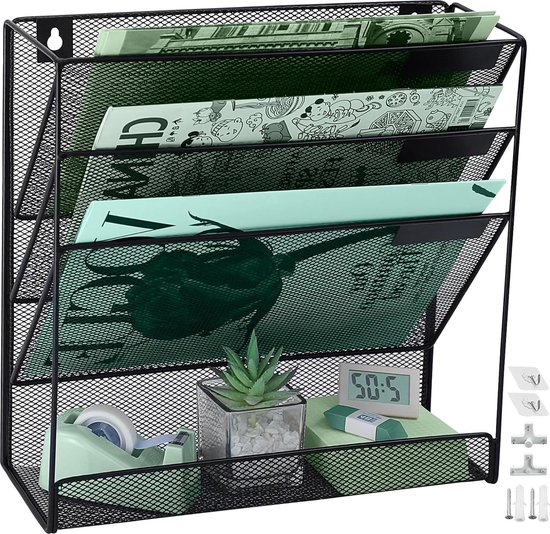 Muur File Organizer, 5 Tier Mesh Mail Organizer Wall Mounted, Opknoping
