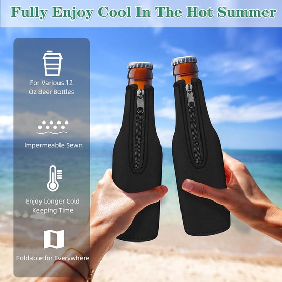 flessenkoeler - Bierfleskoelerhoezen, standaard ritssluiting, extra dikke neopreen geïsoleerde hoes - houdt bier koud en handen warm, antislip 12 OZ Longneck flessenhouder (zwart, 6-Stuks) - Koeltas van neopreen voor flessen Koelboxen & -elementen van Stubby Club. — afbeelding 3