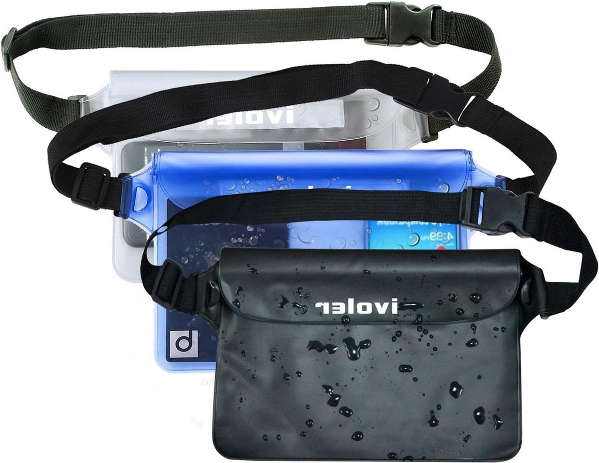 Waterdichte heuptas telefoonhoes beschermhoes voor watersport zwemmen boottochten - zwart blauw transparant