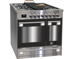 Kaiser Gas-vrijstaand kookplaat HGE 93201 R, met 1-voudige telescopische uittrek, elektrische gas-vrijstaand fornuis 90 cm, zelfreinigend, Multi 8 Multifunction+4