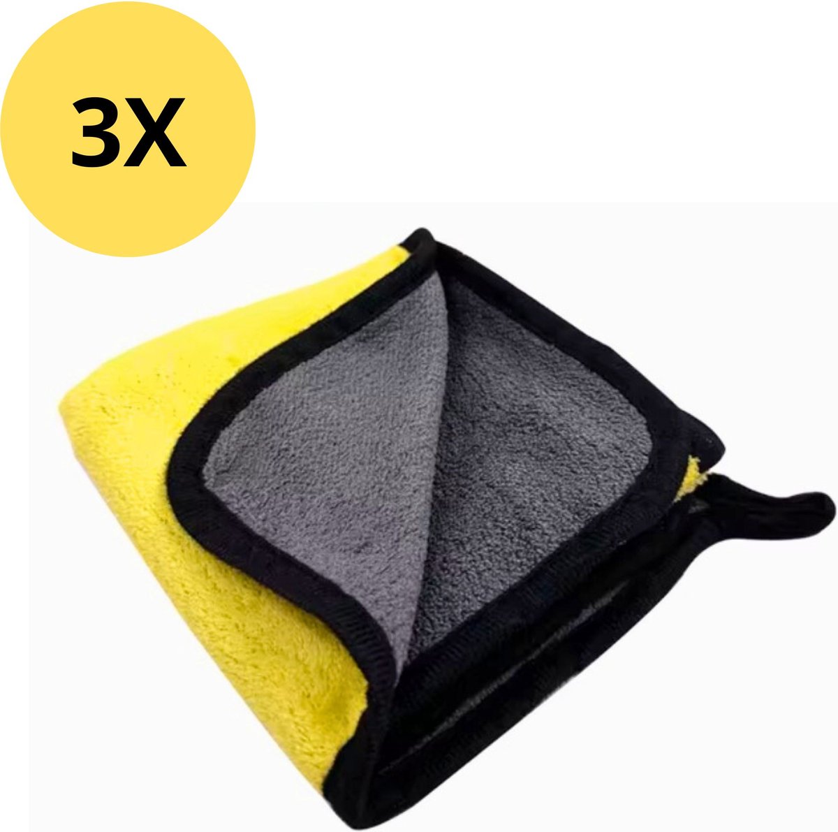Goedkoopste 3 x Microvezel Auto Droogdoek - 30 x 60cm - Geel/Grijs - Premium Kwaliteit - Duurzaam - 3 stuks