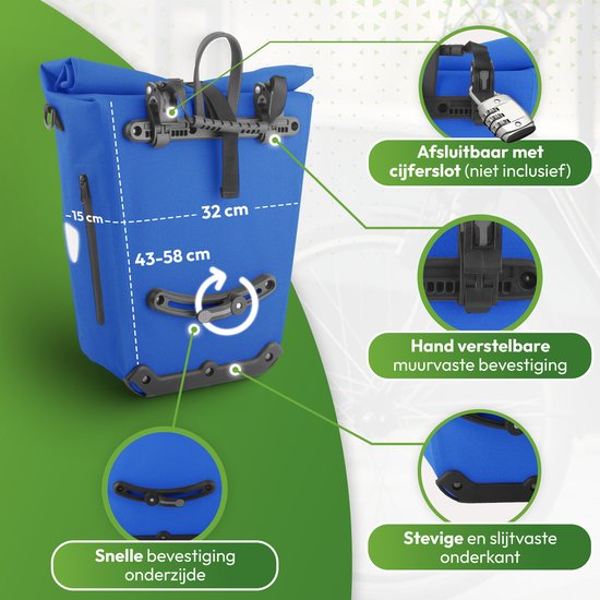 Ekostar online shopping 2in1 fietstas - Waterdicht - Duurzaam - TPU - Blauw - Fietstas enkele - Fietstassen electrische fietsen van Ekostar — afbeelding 3