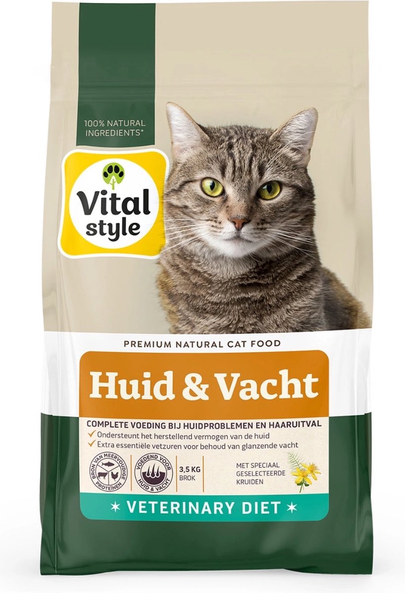 Vitalstyle Huid & Vacht - Kattenbrokken - Ondersteunt Bij Huidproblemen En Extreem Verharen - Met o.a. Mariadistel & Heermoes - 3,5 kg
