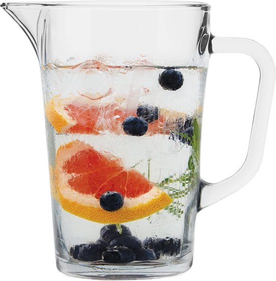 Foto: Glazen kruik 1l glazen waterkruik met handige handgreep voor sapmelk sangria waterkaraf transparant glas vaatwasmachinebestendig collectie alva 19 cm hoog capaciteit 1000 ml