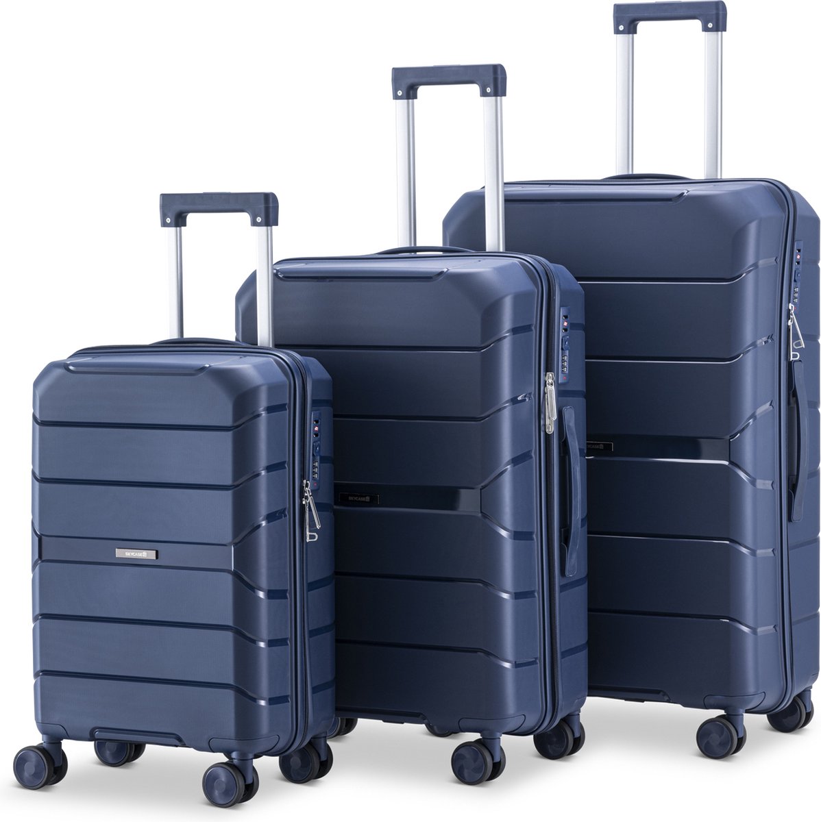 SKYCASES Urban Adventurer - Kofferset - 3-delig - Cijferslot - 232L - Spinner wielen - Reiskoffer met Kofferslot - Lichtgewicht - Donkerblauw