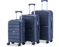 SKYCASES Urban Adventurer - Kofferset - 3-delig - Cijferslot - 232L - Spinner wielen - Reiskoffer met Kofferslot - Lichtgewicht - Donkerblauw