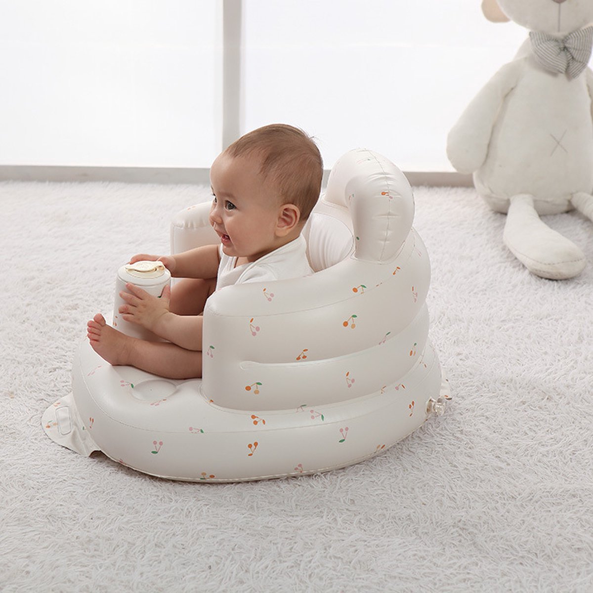 Baby Opblaasbaar Zitje, Pvc Babystoel voor Omhoog Het Zitten 3-12 Maanden, Rugondersteuningsbank voor Baby's Met Luchtpomp, Zit Me Op Vloer Stoel voor Jongen Meisje Stoel Badzitje