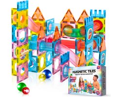 foto van Joya Creative Knikkerbaan Magnetisch Speelgoed - 96 Stuks - Constructiespeelgoed - Constructiespeelgoed - Magnetische bouwstenen - Magnetic tiles - Cadeau kind - Speelgoed 3 jaar t/m 12 jaar