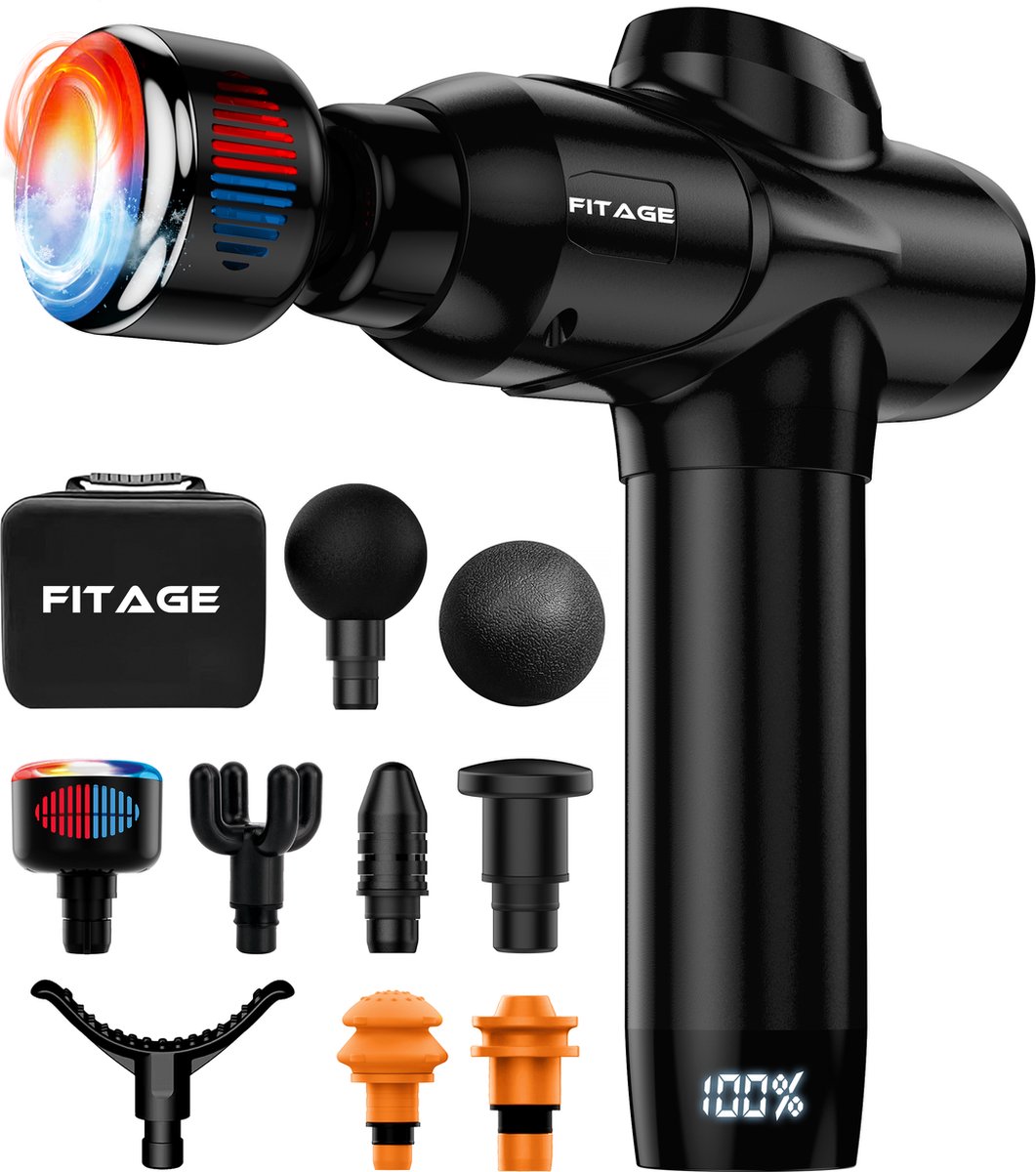 FITAGE Massage Gun Warm & Koud - 8 Opzetstukken - Professioneel Massage Apparaat - Massage Pistool 20 Standen - Massageapparaat - Massagegun