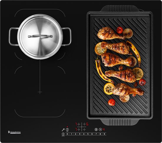 KitchenBrothers Inductie Kookplaat - Inbouw Inductieplaat - 60 cm - 4 Zones - 2x Flexzone - 1 en 2 Fase - Tot 2400W - Zwart