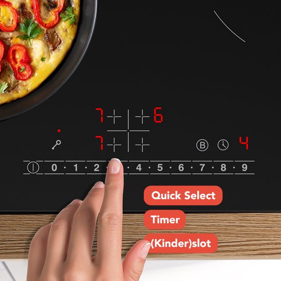 Plaque à induction KitchenBrothers - Plaque à induction encastrable - 60 cm - 4 zones - 1 et 2 phases - Jusqu'à 2400W - Zwart