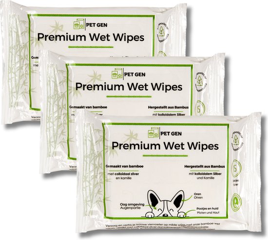 Foto: Traumapet vochtige doekjes met collo daal zilver 3x 15 stuks honden katten premium wet wipes geschikt voor oren oogomgeving pootjes en huid