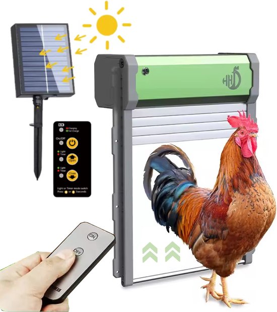 UniEgg™ Premium Automatische kippenluik met daglicht sensor + zonnepaneel + afstandsbediening - duurzaam - hoge kwaliteit - Hokopener voor dieren – Chickenguard – Kippenhok deur - dierenluik - Premium luikje op zonnepaneel met veiligheidsfunctie