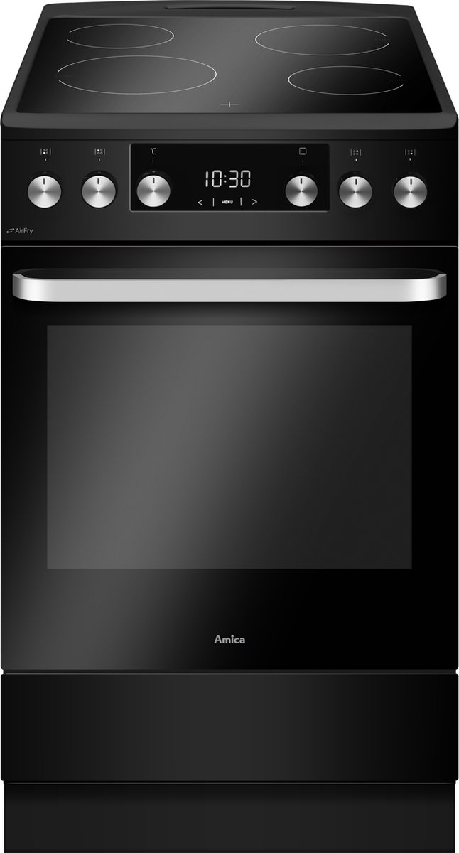 Amica ACV605RN Keramisch Fornuis met aangesloten 2 Fasekabel - Airfry - 50 cm Breed - Matzwart