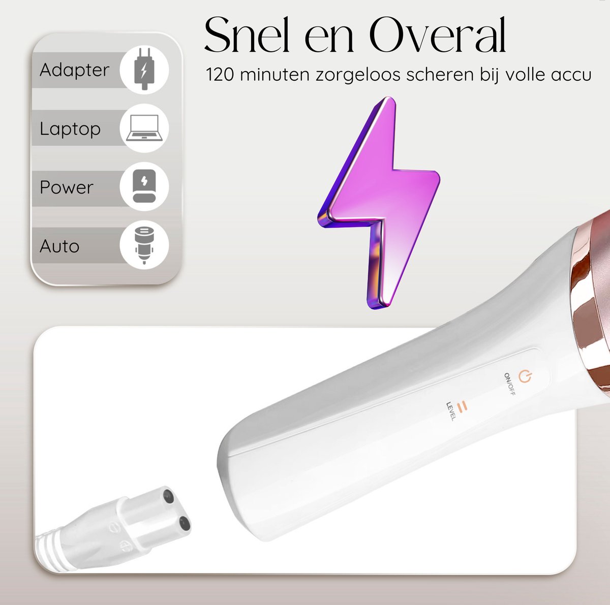Sansbeauté® 6-in-1 Ladyshave Gezicht - Oksels - Benen - Bikinilijn - Scheerapparaat Vrouw - Epilator - Epileerapparaat Dames - Trimmer Vrouw Intiem - Bikinitrimmer - USB Oplaadbaar thumbnail 4