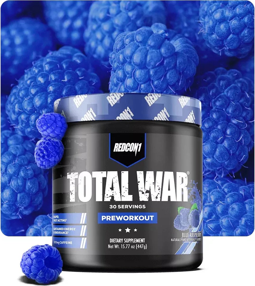 Goedkoopste Redcon1 Total War Preworkout- 30 Serving- Blue Raspberry- met Springtouw!
