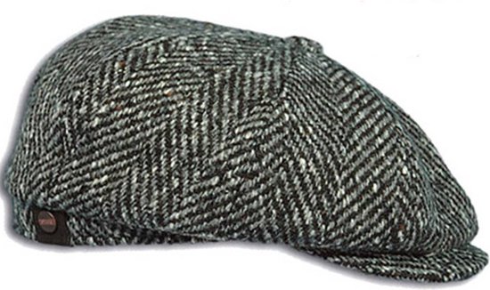 Foto: Hatteras fishbone oversized wollen flat cap van stetson visgraat maat xs 54 centimeter