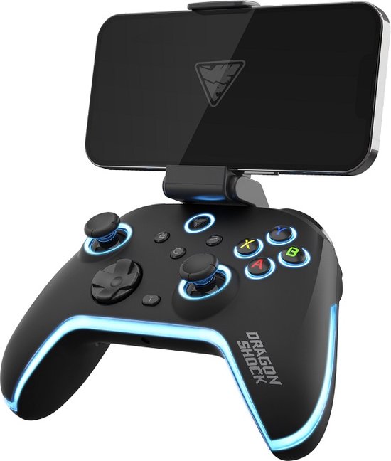 DragonShock - AURORA PLUS - Manette sans fil noire avec support téléphone pour PS3, PC, Android et IOS