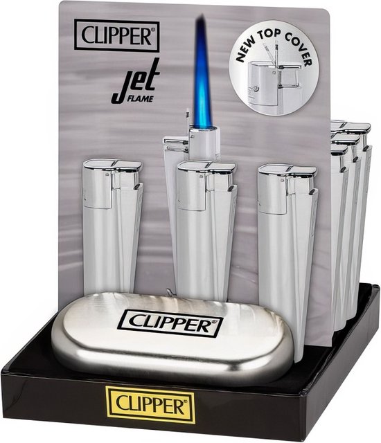 Clipper Grand briquet JetFlame en Métal - Argent + Coffret Cadeau