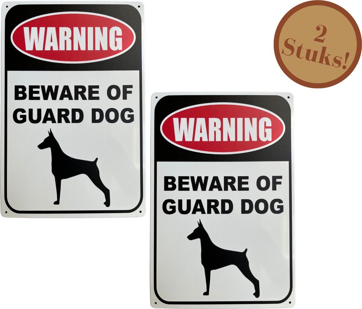 Homeson Waakbord Guard Dog - Pas op voor de hond - Hier waak ik - Wandbord - 2x