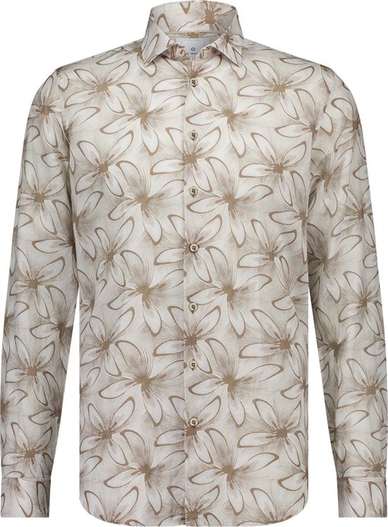 Blue Industry Overhemd Linnen Print Beige - Maat 39 - Heren - Overhemden Casual