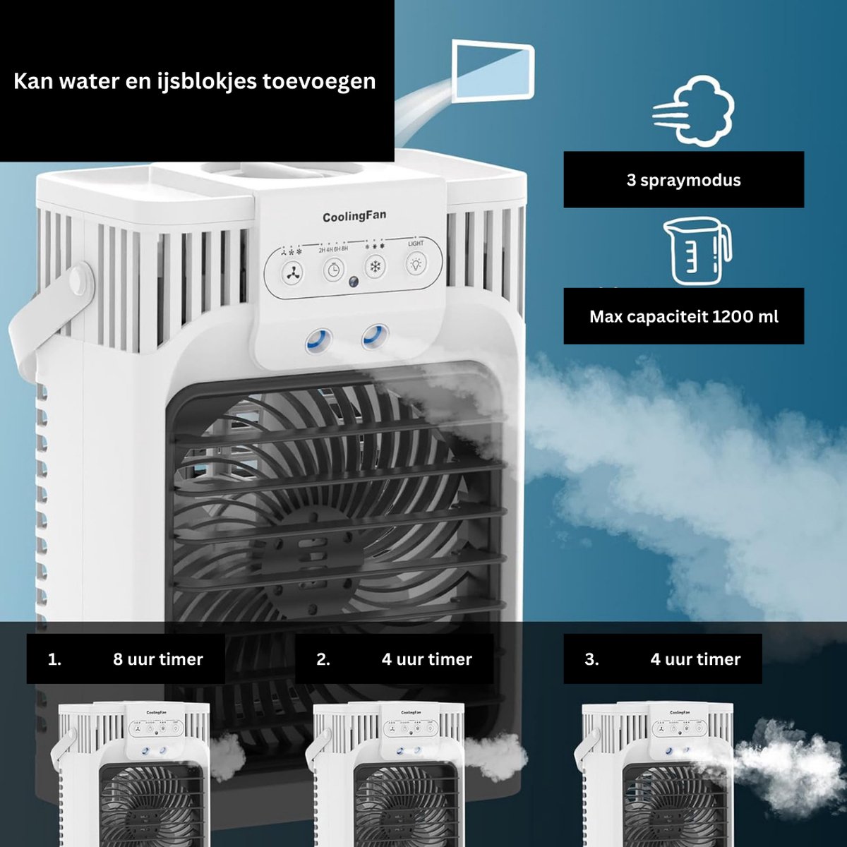 Mobiele Airco Zonder Afvoer - Mobiele Aircooler Draagbare Airco - Mobiele Airco voor Slaapkamer met 3 snelheden- Wit – foto 3