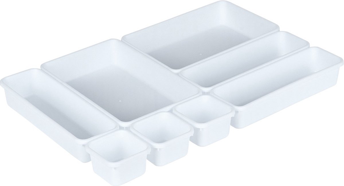 Lade Organizer Wit Modulair 8 stuks - Ladeverdeler - Schuiflade Keukenkast Organizers - Bakjes - Opbergbakjes