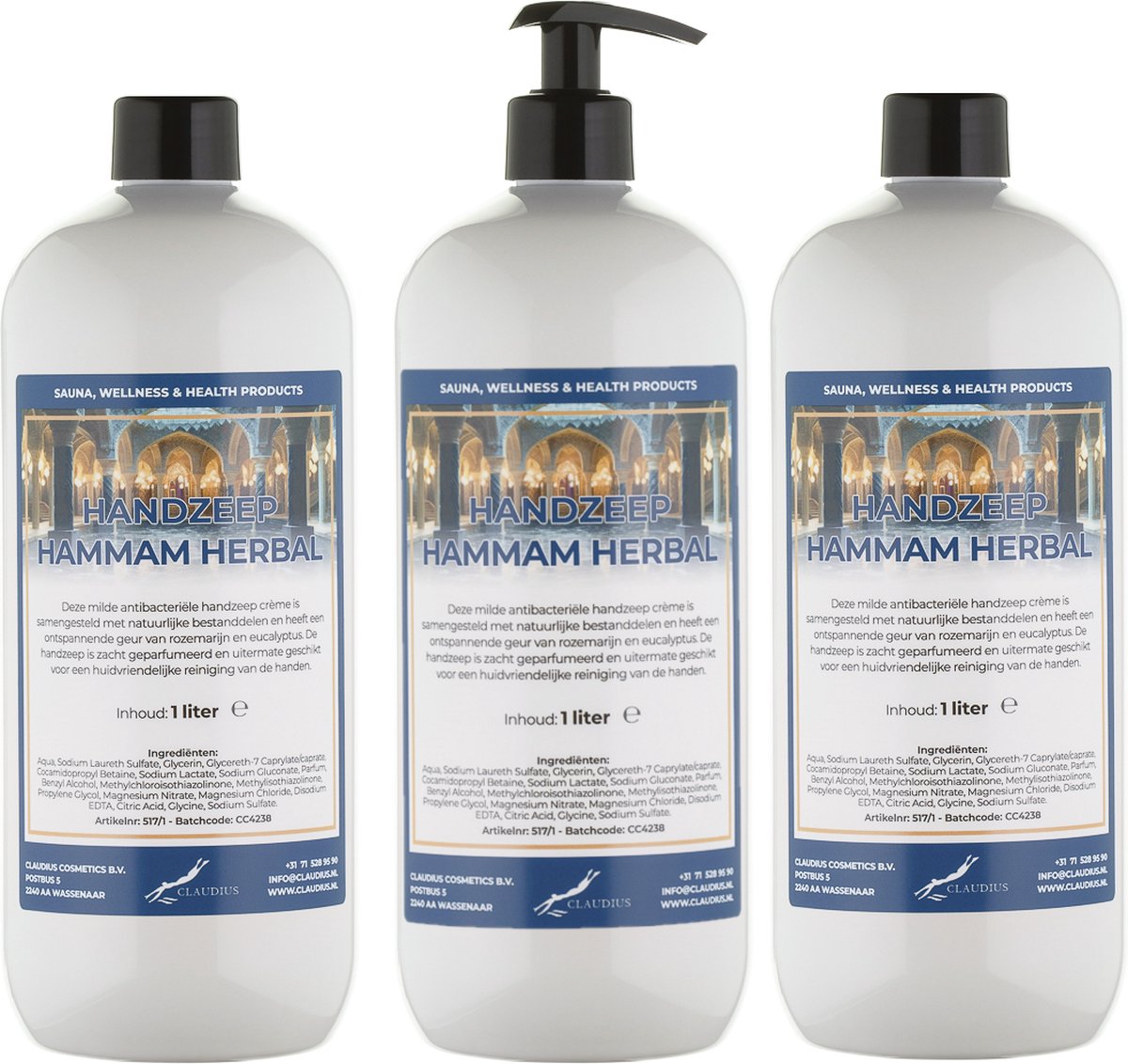 Goedkoopste Handzeep Hammam Herbal 1 liter - met gratis pomp - set van 3 stuks