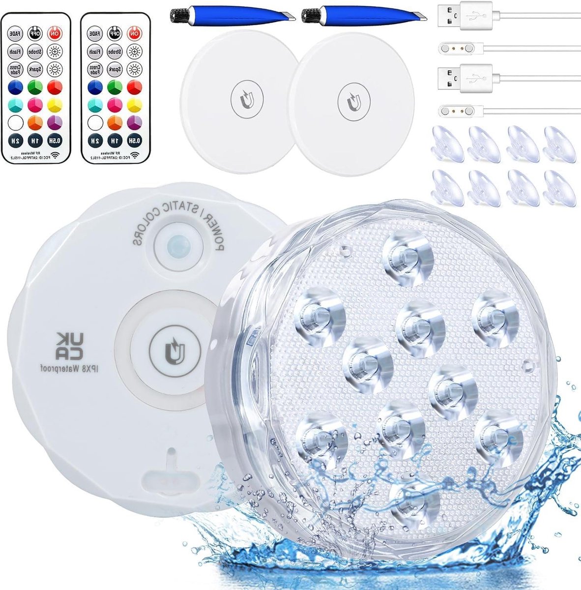 Oplaadbare zwembadverlichting – onderwater ledlampen – volledig verzegeld – waterdicht IPX8 – onderwaterlicht – geschikt voor zwembad – feest – bruiloft – Halloween – vistank (2 stuks) Oplaadbare zwembadverlichting – onderwater ledlampen – volledig verzegeld – waterdicht IPX8 – onderwaterlicht – geschikt voor zwembad – feest – bruiloft – Halloween – vistank (2 stuks)