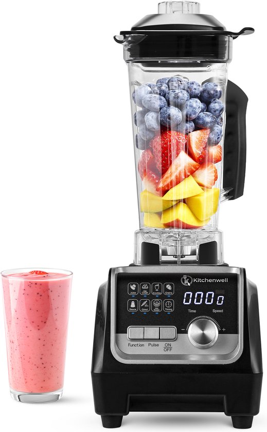 Foto: Kitchenwell power blender 2000w 2l smoothie maker ijscrusher 9 standen rvs zwart