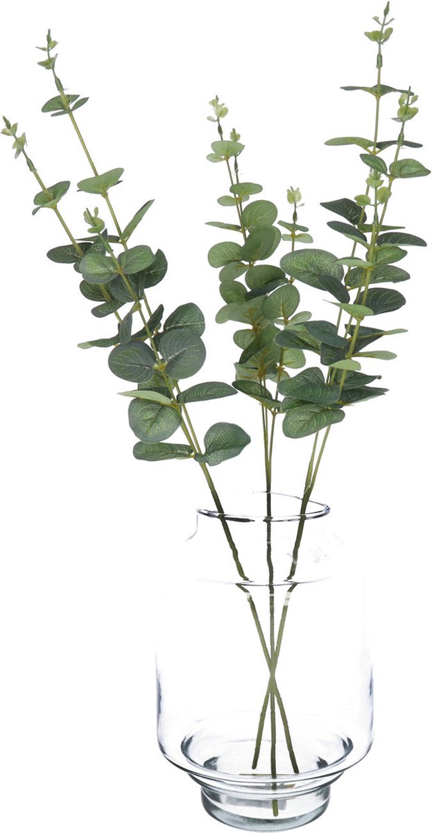 Bellatio Design Kunstplant takken Eucalyptus Cinera - 3x - 38 cm - 3 takken - kunst bladgroen - decoratief - zijdebloemen