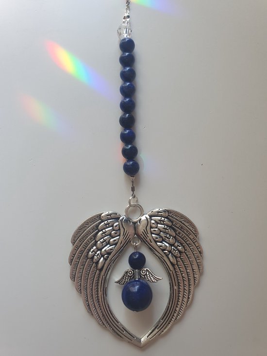 Foto: Guardian angel wings lapis lazuli auto hanger raamhanger half edel steen bescherm engel raam decoratie meditatie engel feng shui kerst engel baby shower cadeau kerst pakket cadeau geluk engel