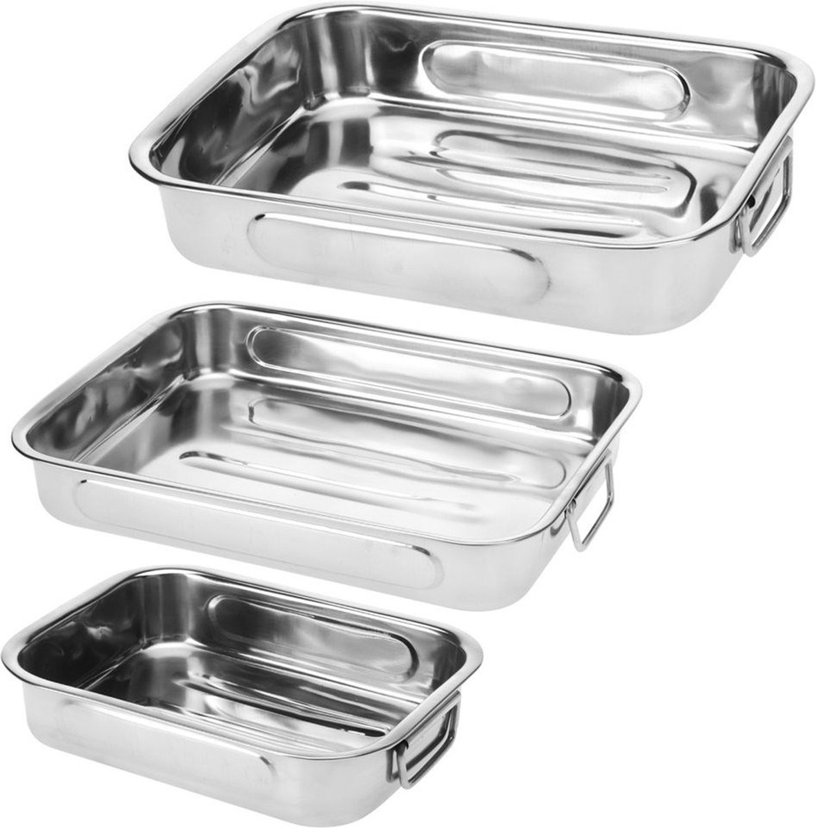 Vilde Braadslede Edelstaal Rechthoekige 3 stuks Ovenschaal Braadpan